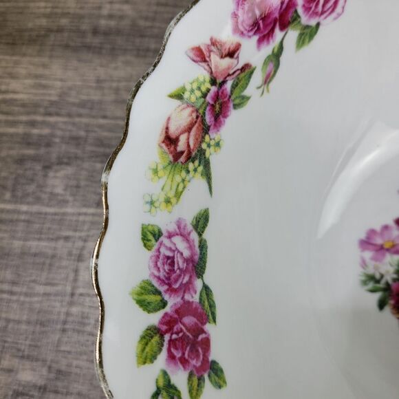 White Serving Bowl with Pink Rose Pattern - Picture 4 of 8